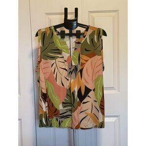 LOFT Sleeveless Tropical Leaf Print Camisole in Green, Pink, Tan, Brown & Black